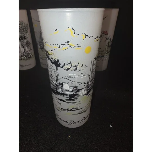 Vintage Libbey Frosted Glasses Set of 6 - Southern Hospitality Plantation Scenes - Picture 11 of 16